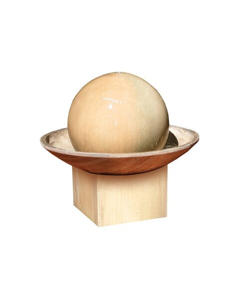 Ball and Wok with Pedestal Fountain Minimalist Garden Modernistic Sculpture